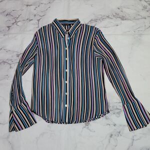 Violet & Claire Blue/Pink/Black Striped Button Down Blouse
